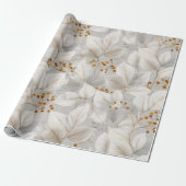 Botanisch bosblad wit bloempatroon cadeaupapier (Uitgerold)