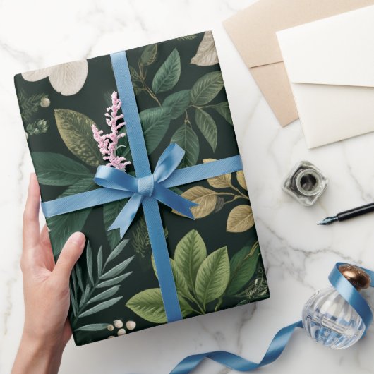 Botanisch bosblad wit bloempatroon cadeaupapier (Geschenken)