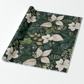 Botanisch bosblad wit bloempatroon cadeaupapier (Uitgerold)