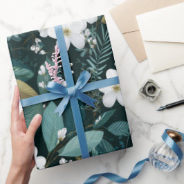 Botanisch bosblad wit bloempatroon cadeaupapier
