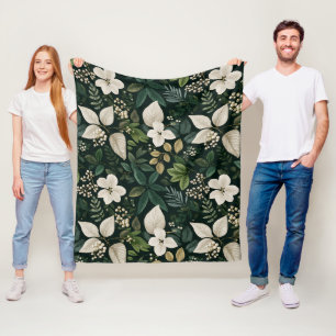 Botanisch bosblad wit bloempatroon fleece deken