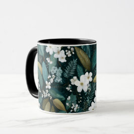 Botanisch bosblad wit bloempatroon mok
