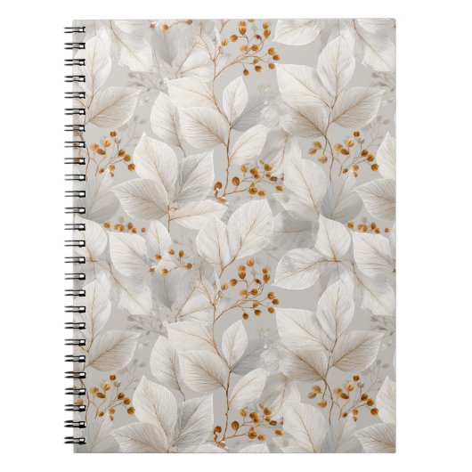 Botanisch bosblad wit bloempatroon notitieboek (Voorkant)