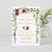 Botanisch Bourgogne Floral Wedding Gold Lijst Kaart (Staand voorkant)