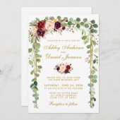 Botanisch Bourgogne Floral Wedding Gold Lijst Kaart (Voorkant / Achterkant)