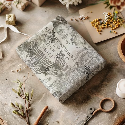  Botanisch Butterfly Script zwart-wit Tissuepapier