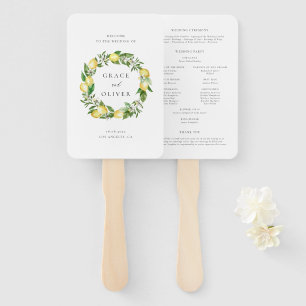 Botanisch citroen en groen huwelijksprogramma handwaaier