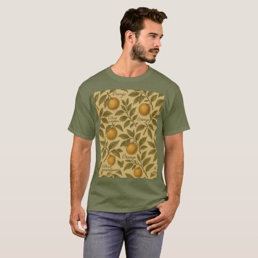  Botanisch Citrus Sinaasappel met Script T-shirt (Voorkant volledig)