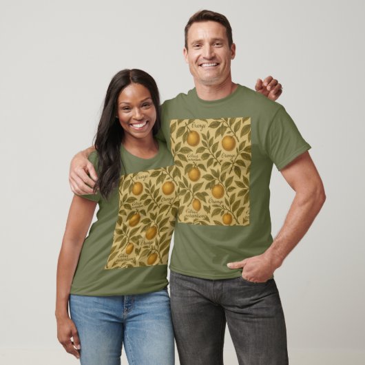  Botanisch Citrus Sinaasappel met Script T-shirt (Unisex)