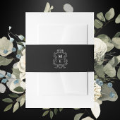 Botanisch Crest Monogram Zwart Trouwen Uitnodigingen Wikkel