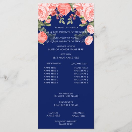 Botanisch Donkerblauw en Koraal Bloem - Programma Programmakaart (Achterkant)