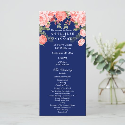 Botanisch Donkerblauw en Koraal Bloem - Programma Programmakaart (Staand voorkant)