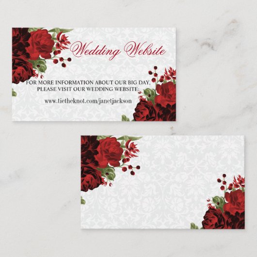 Botanisch donkerrood flessenontwerp - Weddenschap- Informatiekaartje (Voorkant / Achterkant)