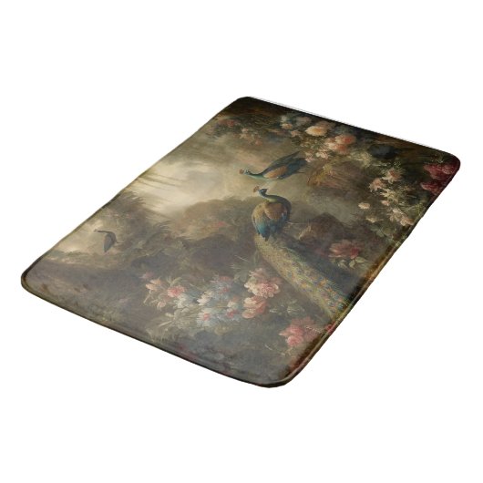 Botanisch: drie pauwen in Engelse tuin Badmat (Gekanteld)