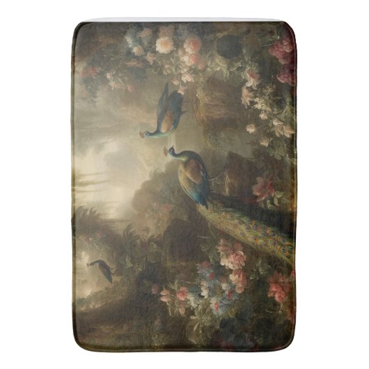 Botanisch: drie pauwen in Engelse tuin Badmat (Voorkant Verticaal)