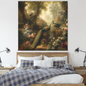 Botanisch: drie pauwen in Engelse tuin Canvas Afdruk (Insitu (Slaapkamer))