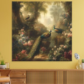 Botanisch: drie pauwen in Engelse tuin Canvas Afdruk (Insitu (Woonkamer))