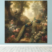 Botanisch: drie pauwen in Engelse tuin Canvas Afdruk (Insitu (Houten vloer))