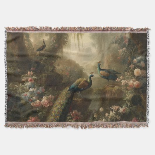 Botanisch: drie pauwen in Engelse tuin Deken (Voorkant)