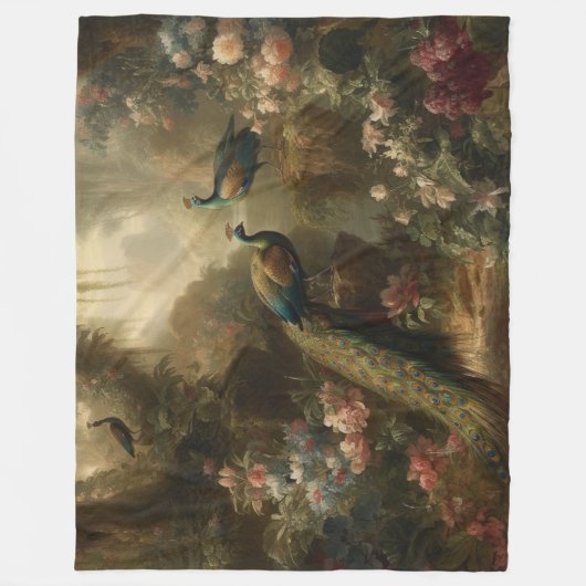 Botanisch: drie pauwen in Engelse tuin Fleece Deken (Voorkant)
