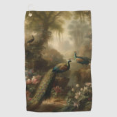 Botanisch: drie pauwen in Engelse tuin Golfhanddoek (Voorkant)