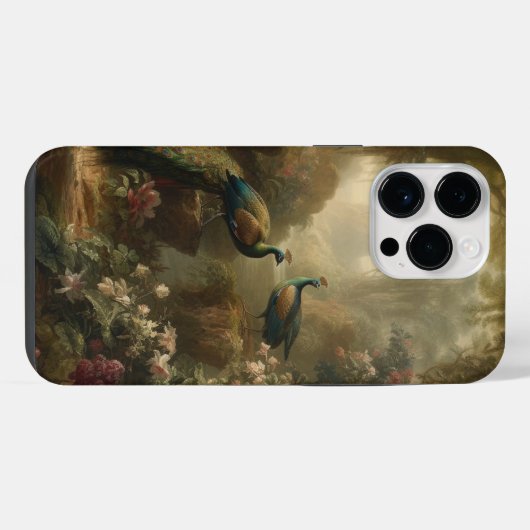Botanisch: drie pauwen in Engelse tuin iPhone Hoesje (Achterkant horizontaal)