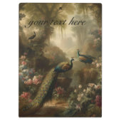 Botanisch: drie pauwen in Engelse tuin Klembord (Achterkant)