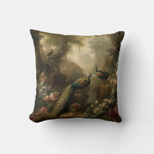 Botanisch: drie pauwen in Engelse tuin Kussen