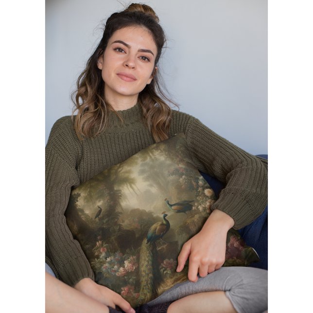 Botanisch: drie pauwen in Engelse tuin Kussen (Creator heeft geüpload)