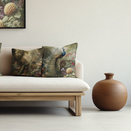 Botanisch: drie pauwen in Engelse tuin Kussen