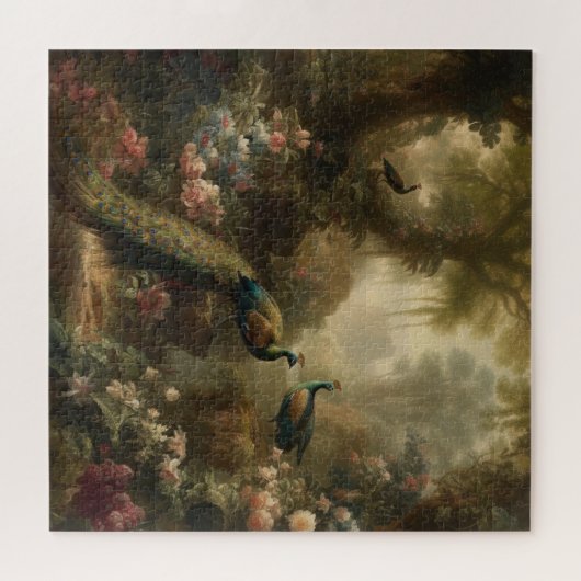 Botanisch: drie pauwen in Engelse tuin Legpuzzel (Horizontaal)