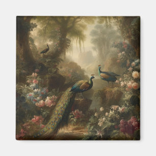 Botanisch: drie pauwen in Engelse tuin Magneet