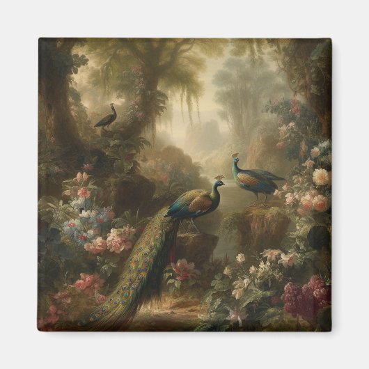 Botanisch: drie pauwen in Engelse tuin Magneet (Voorkant)