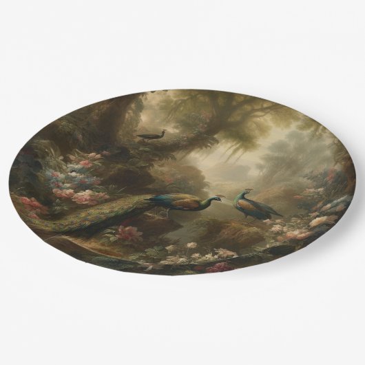 Botanisch: drie pauwen in Engelse tuin Papieren Bordje (Gekanteld)