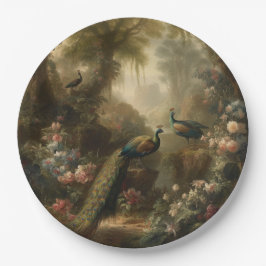 Botanisch: drie pauwen in Engelse tuin Papieren Bordje