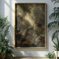 Botanisch: drie pauwen in Engelse tuin