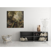 Botanisch: drie pauwen in Engelse tuin Poster