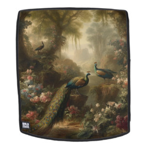 Botanisch: drie pauwen in Engelse tuin Rugtassen