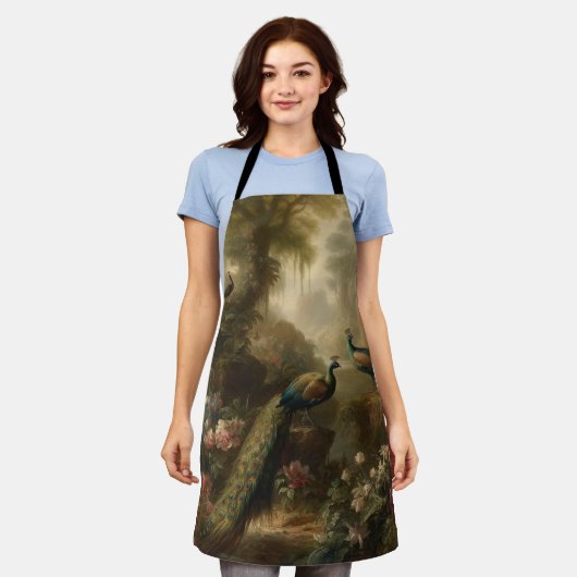 Botanisch: drie pauwen in Engelse tuin Schort (Gedragen)