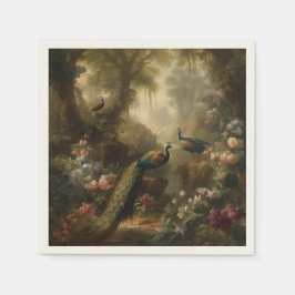 Botanisch: drie pauwen in Engelse tuin Servet