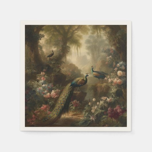 Botanisch: drie pauwen in Engelse tuin Servet (Voorkant)
