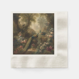 Botanisch: drie pauwen in Engelse tuin  Servet