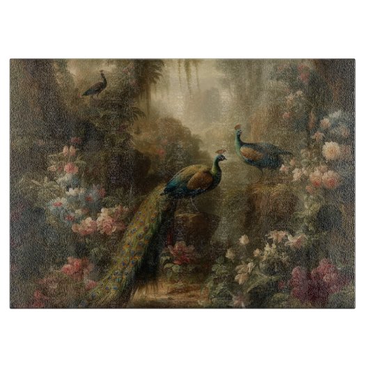 Botanisch: drie pauwen in Engelse tuin Snijplank (Voorkant)