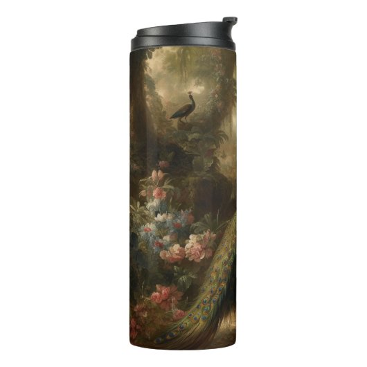 Botanisch: drie pauwen in Engelse tuin Thermosbeker (Gedraaid links)