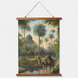 Botanisch: dromedarissen in de jungle bij een rivi hangend wandkleed