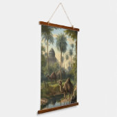 Botanisch: dromedarissen in de jungle bij een rivi hangend wandkleed (Gebogen)