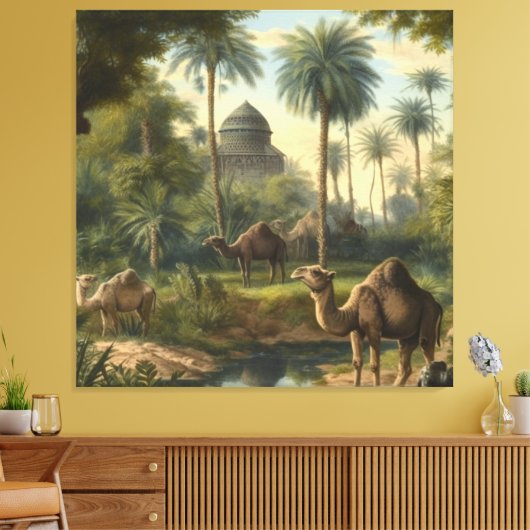 Botanisch: dromedarissen in het oerwoud bij een ri canvas afdruk (Insitu (Woonkamer))