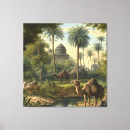 Botanisch: dromedarissen in het oerwoud bij een ri canvas afdruk