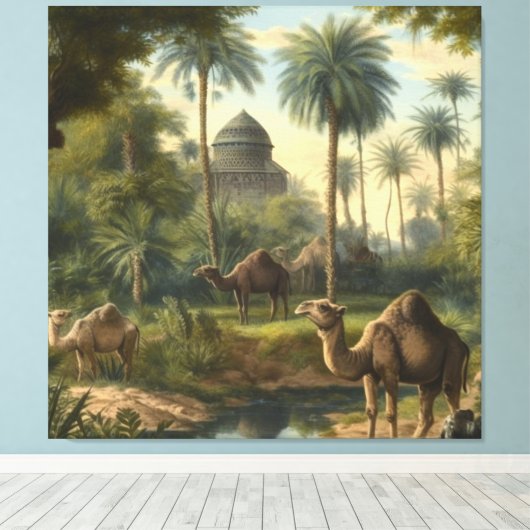 Botanisch: dromedarissen in het oerwoud bij een ri canvas afdruk (Insitu (Houten vloer))