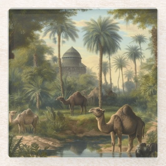 Botanisch: dromedarissen in het oerwoud bij een ri glazen onderzetter (Voorkant)